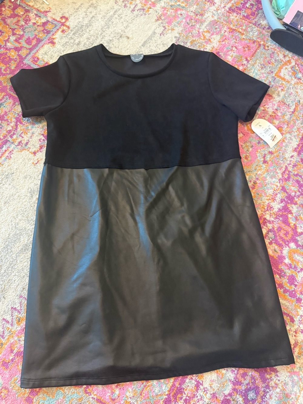 ARULA Black Two-Tone Faux Leather Shift Dress